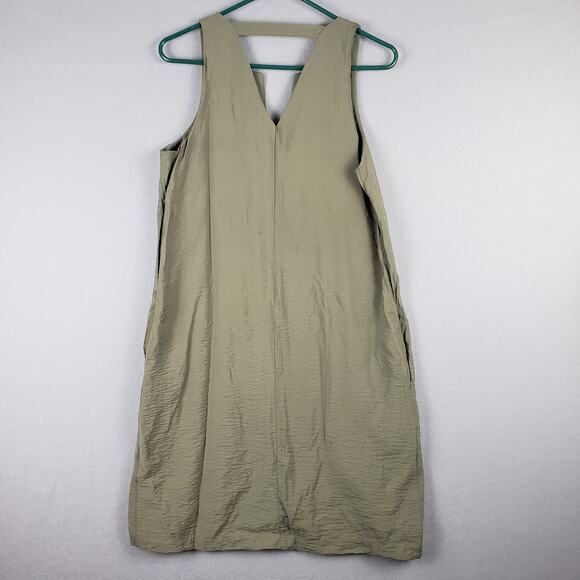 Banana Republic M Sleeveless V-Neck Midi Dress Olive Green Pockets Lagenlook - Picture 2 of 9